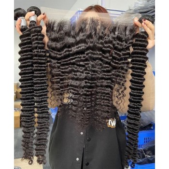 Deep Wave Lace Frontal Closures With Bundles 4 Pieces/set