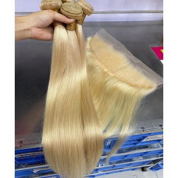 613 Color Straight Wave Lace Frontal Closures With Bundles