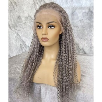 Gray Color Kinky Curly Transparent Lace Front Wigs For Sale