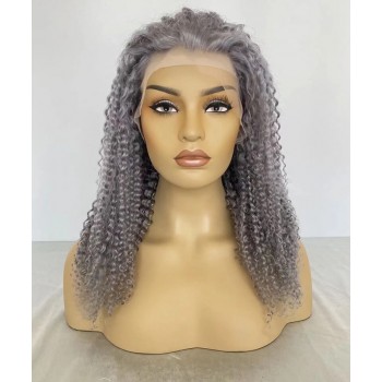 Gray Color Kinky Curly Transparent Lace Wigs 150% Density