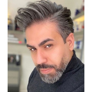 Thin Skin Men Toupee 1B/50 Gray Human Hair Toupee For Sale