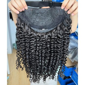Kinky Curly Human Hair Half Wigs With Breathable Feeling Cap 150% Density