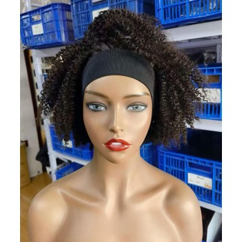 Afro Kinky Curly Headband Human Hair Wigs 150% Density