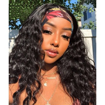 Loose Wave Human Hair Wigs With Headband Attached
