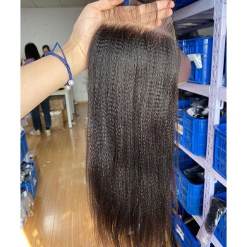 Coarse Yaki Straight Human Hair 5x5 Lace Closure 8-20 Inches Hair For Women