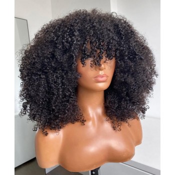 Afro Kinky Curly Lace Front Human Virgin Hair Bang Wigs