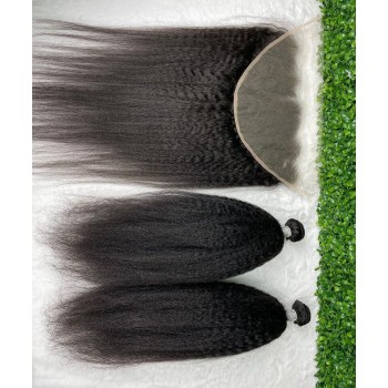 Lace Frontal With Kinky Straight Human Hair Weaves For Sale