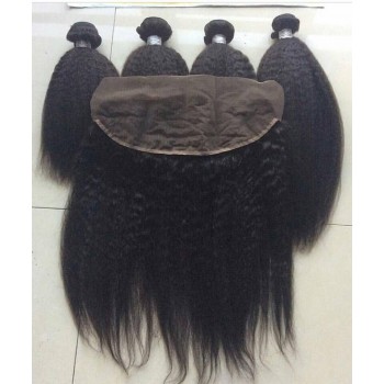 Kinky Straight Human Hair 4 Bundles With 13X4 Lace Frontal