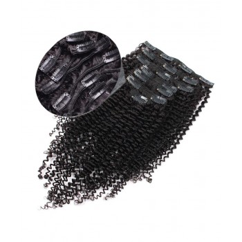 Kinky Curly Pu Clip In Human Hair Extensions
