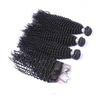 Kinky Curly Human Hair Bundles With 5X5 Lace Closure