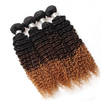 1B/4/27 Three Tone Color Brazilian Virgin Hair Kinky Curly 3Pics