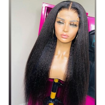 6x6 HD Lace Closure Kinky Straight Wigs No Shedding 130% Density Human Hair