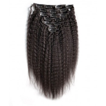 Kinky Straight Clip In Human Hair Extensions 7pcs/set 120g