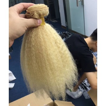 613 Blonde Color Kinky Straight Brazilian Virgin Hair Bundle