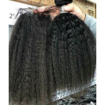 Kinky Straight Human Hair One Bundle With 5X5 Lace Closure