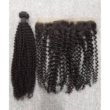 One Bundle Kinky Curly Human Hair With Lace Frontal