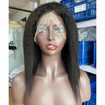 Kinky Straight 13X4 Lace Front Short Bob Human Hair Wigs For Women
