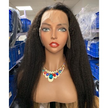 200% Density 13x4 Transparent Lace Frontal Kinky Straight Wigs For Black Women