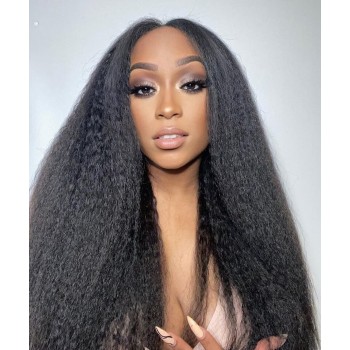 Three Kinky Straight Bundles With 13X6 Lace Frontal Closures