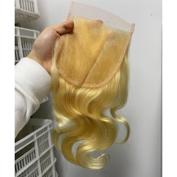 613 Blonde Color 6x6 Lace Closure Human Hair  Pre Plucked