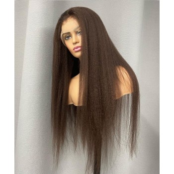 Brown Color Kinky Straight Transparent Lace Front Wigs