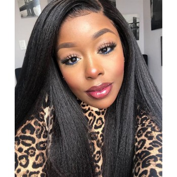 Coarse Yaki Straight Full Lace Silk Base Wigs Pre Plucked Silk Base