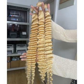 613 Blonde Color Human Virgin Hair Bundles Deep Wave 3Pics
