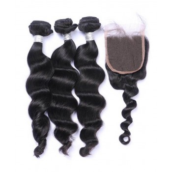Loose Wave Human Hair Bundles With 5X5 Lace Closure