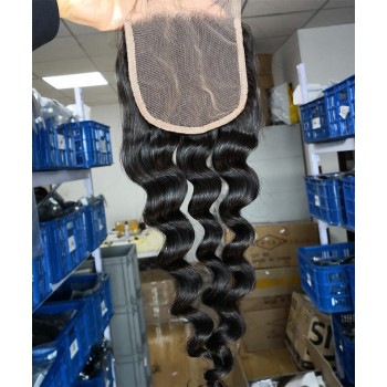 Loose Wave 4X4 Lace Closures Human Hair Pre Plucked