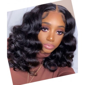 Loose Wave Bob Short 360 Lace Frontal Human Hair Wigs
