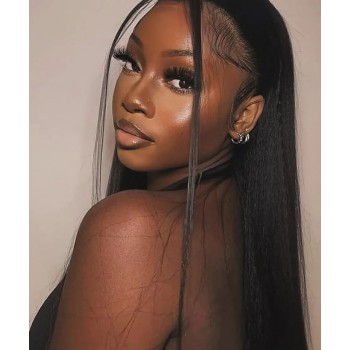 6X6 HD Lace Closure Light Yaki Human Hair Wig 10-30 Inch Pre Plucked