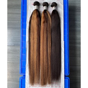 Mixed Color Light Yaki Straight Human Hair Bundles For Women Melt 4C Texture