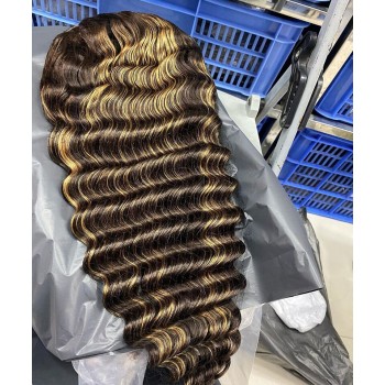 Ombre Color Deep Wave 13X4 Lace Front Wig Pre Plucked