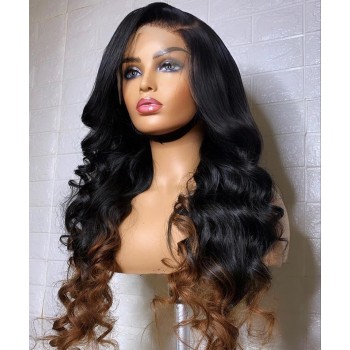 Ombre Colored Body Wave Lace Front Wigs Human Hair