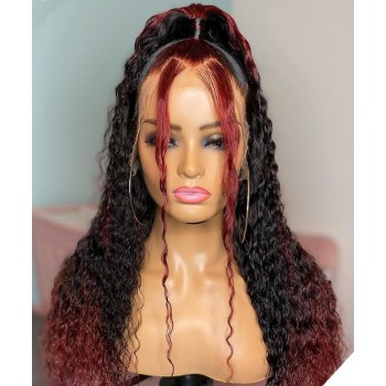 Ombre Tone Colored Loose Wave Transparent 13X4 Lace Wigs