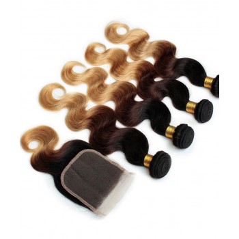 1B/4/27 Ombre Color Body Wave 4 Bundles With Closures