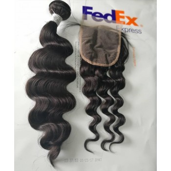 Loose Wave Human Hair Bundles With Lace Closures