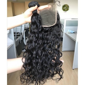 Water Wave Human Hair One Bundle With 5X5 Lace Closure
