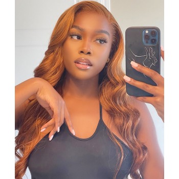 Orange Color Lace Front Human Hair Wigs Body Wave
