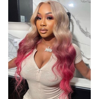 Pink Ombre Color Body Wave 13X4 Lace Front Wigs For Sale