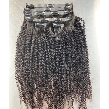 Kinky Curly Pu Clip In Human Hair Extensions For Women Sales 