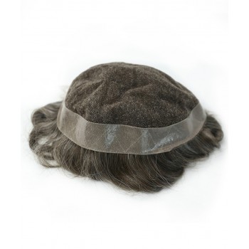 Brown And White Pu Toupee For Men 8X10 Mono Human Hair