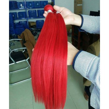 Red Color Straight Wave Brazilian Virgin Hair 3 Pcs