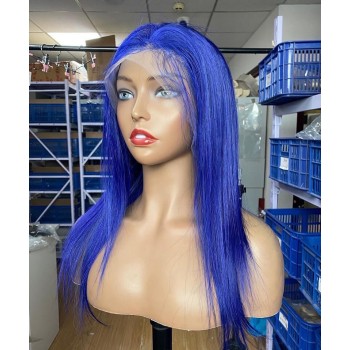 Blue Colored 13x6 Transparent Lace Front Wigs
