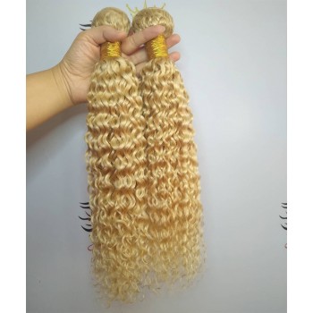 613 Blonde Color Deep Curly Virgin Hair Bundles 3Pics