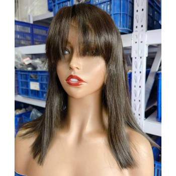 Straight Lace Front Wig With Bangs 10-18 Inches Short Bob