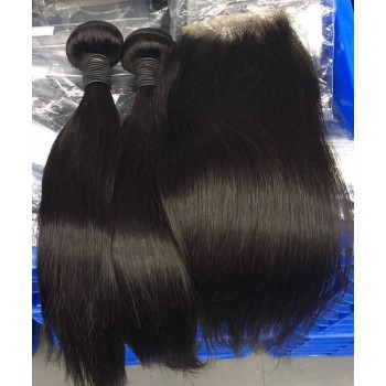Brazilian Straight Human Hair Bundles With 5X5 Lace Closure