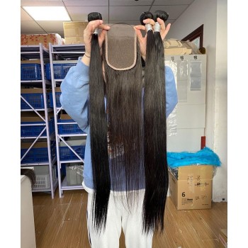Lace Closure With Brazilian Straight Wave Hair Bundles