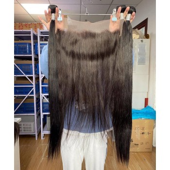 Straight Wave Lace Frontal Closures With Bundles For Women