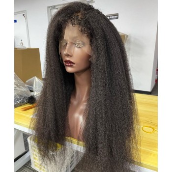 Kinky Straight 370 Lace Frontal Wig Pre Plucked With Baby Hair